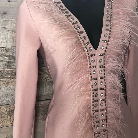 Pink/Salmon Colored Fashion Nova Bandage Dress with Feather Accents Size S - Picture 15 of 16